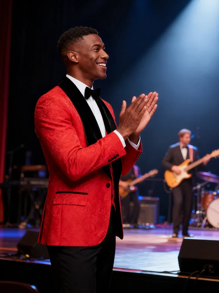 

Men's three-piece floral jacquard slim-fitting suit set, including paisley pattern suit jacket, vest, and pants, suitable for ba