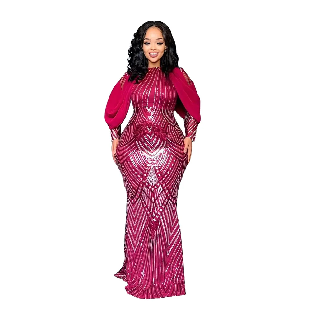 

Plus Size African Party Dresses for Women 2025 Fashion Dashiki Ankara Wedding Evening Gown Elegant Sequin Muslim Maxi Dress