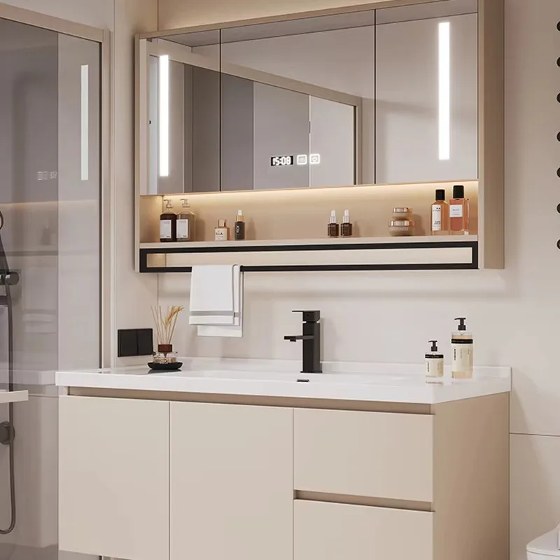 المرحاض خزانة حمام بسيطة حوض غسيل خزانة حمام خشبية حديثة منظم Led Meuble Salle De Bain Rangement الأثاث