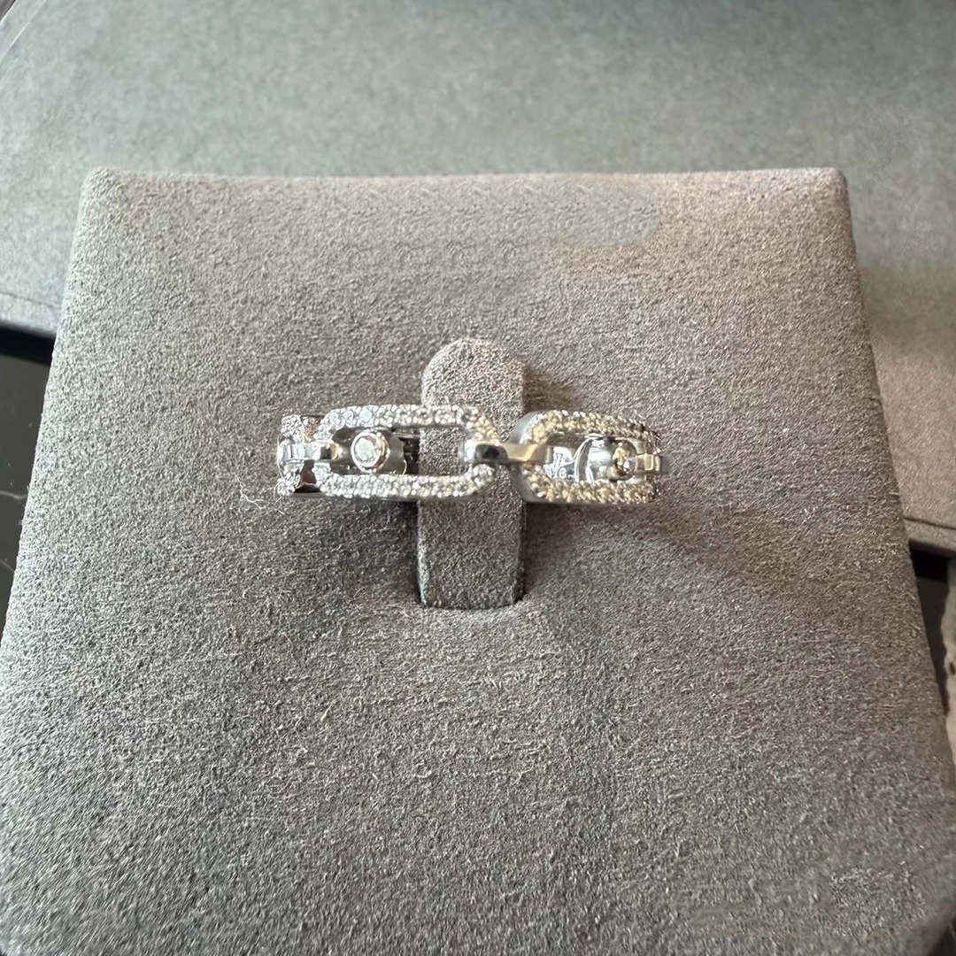 S925 Sterling Silver Fully-Diamond Multi-Segment Women's Ring CNC Plated 18K White Gold Wedding Ring
