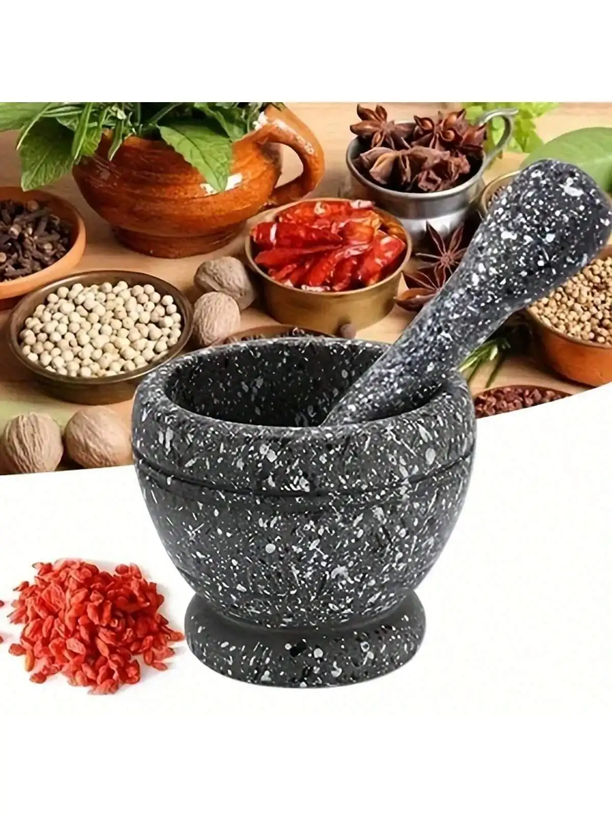 Prensa de ajo con textura de granito, juego de mortero y mortero, trituradora de alimentos para ajo, Chile, moler especias, herramienta de cocina, 1 ud.