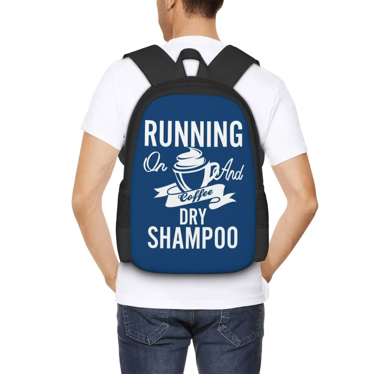 Running On Coffee And Dry Shampoo Mochila para estudiantes, mochila escolar, mochila de viaje para senderismo, mochila de moda para hombres y mujeres, bolsos de hombro