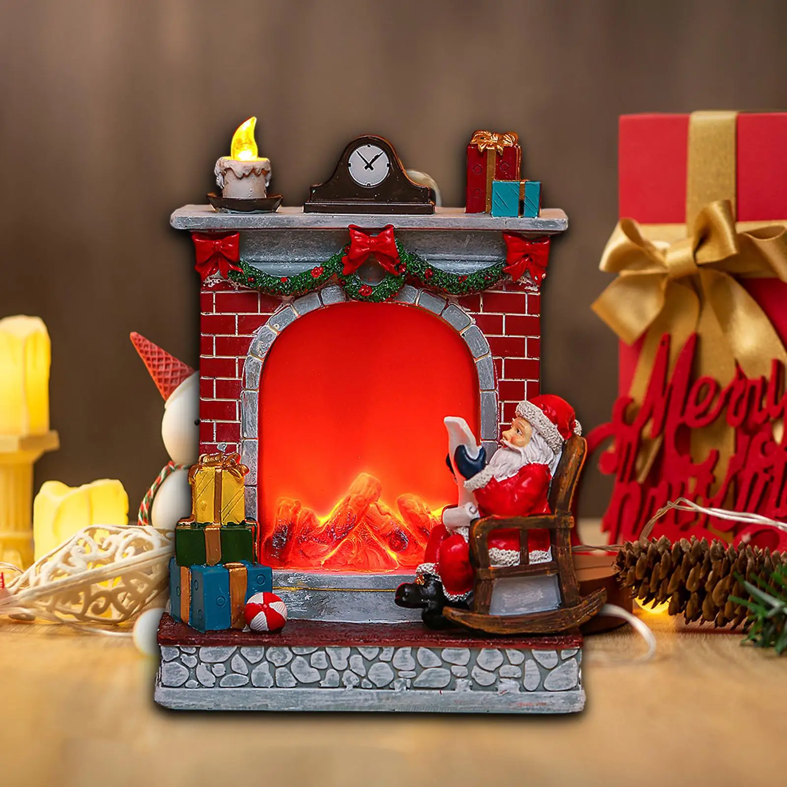 

Christmas Luminous Fireplace Christmas Scene Figurine Lighted Christmas Fireplace for Kitchen Tabletop Bedroom Home Festivals