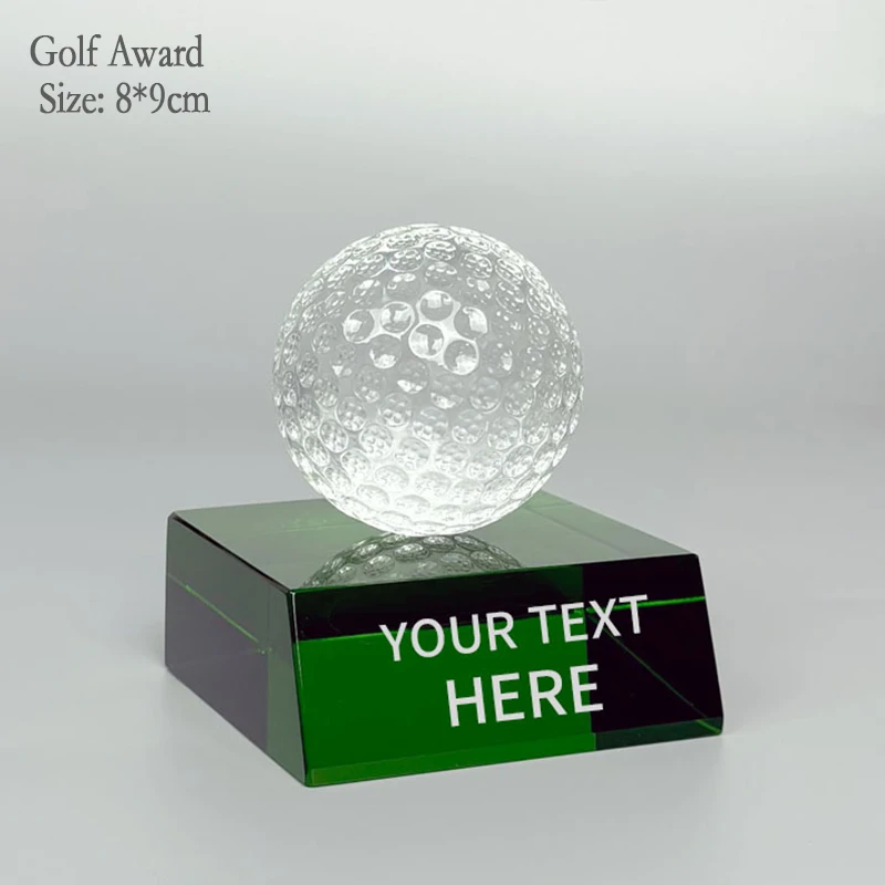 Golf Crystal Trophy Custome Logo and Text for Free Custom Engraved and Personalized with Green Base