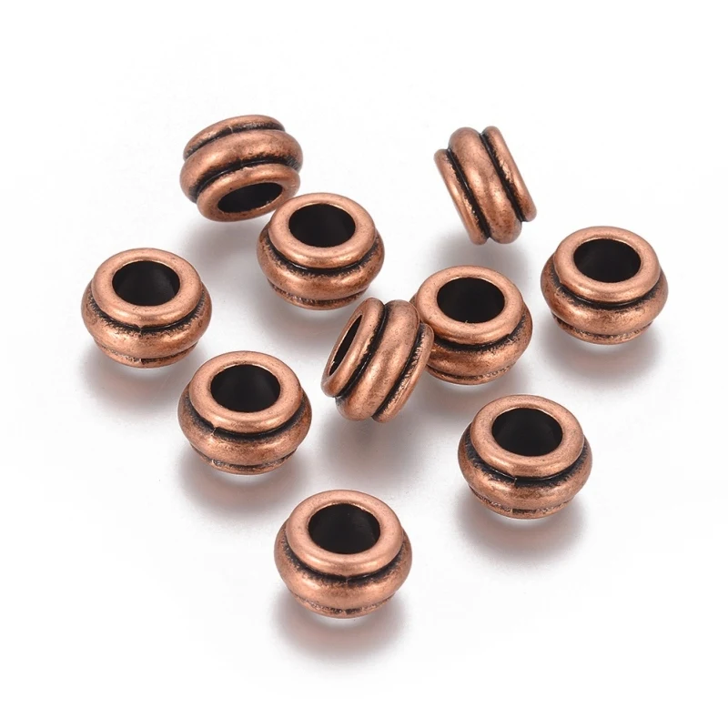 10pc Tibetan Style Spacer Beads Lead Free & Nickel Free & Cadmium Free Rondelle Red Copper Color Size: 12mm in diameter 7mm