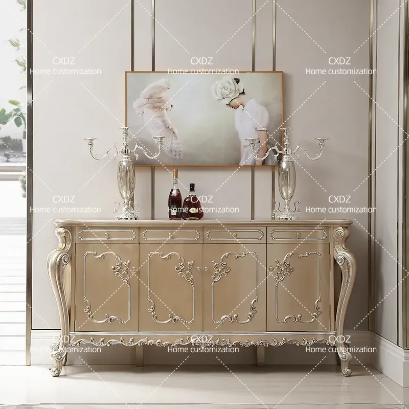 1.9m Hand Carved Solid Wood Decorative Cabinet European Style Luxury Storage Cupboard Fully Equipped Home Furniture