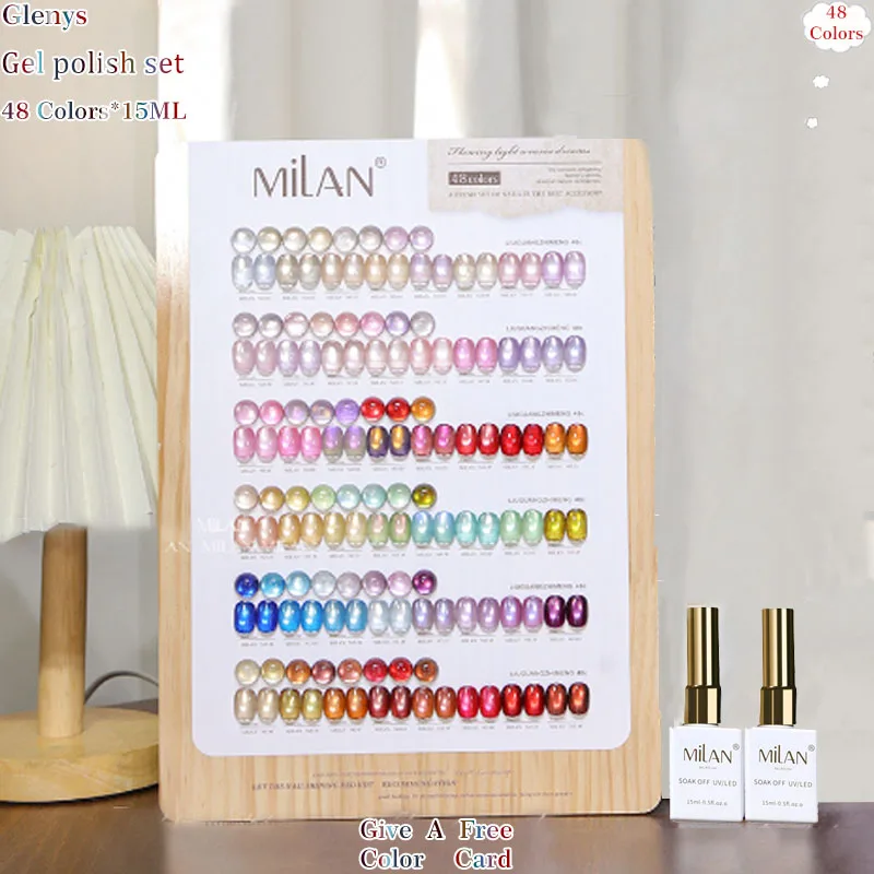 Glenys 48 color cat's eye nail polish glue new whitening immersion gel color matching card factory direct sales varnish set