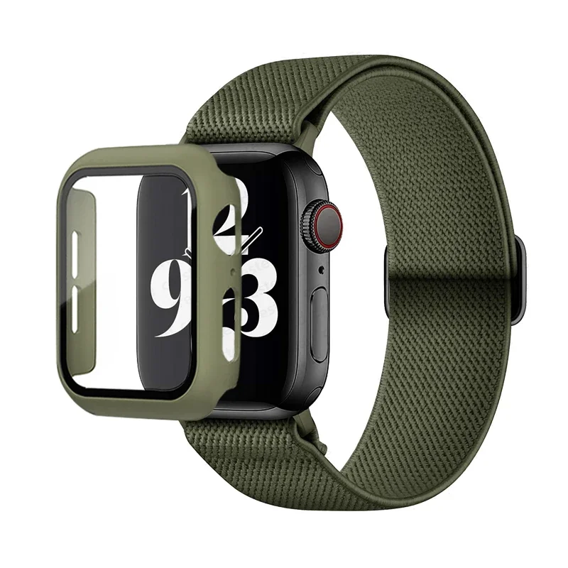 

Case+Scrunchie Strap for Apple watch band 44mm 40mm 45mm 41mm 42mm 38mm Elastic Nylon Loop bracelet iWatch series 4 5 3 6 se 7 8