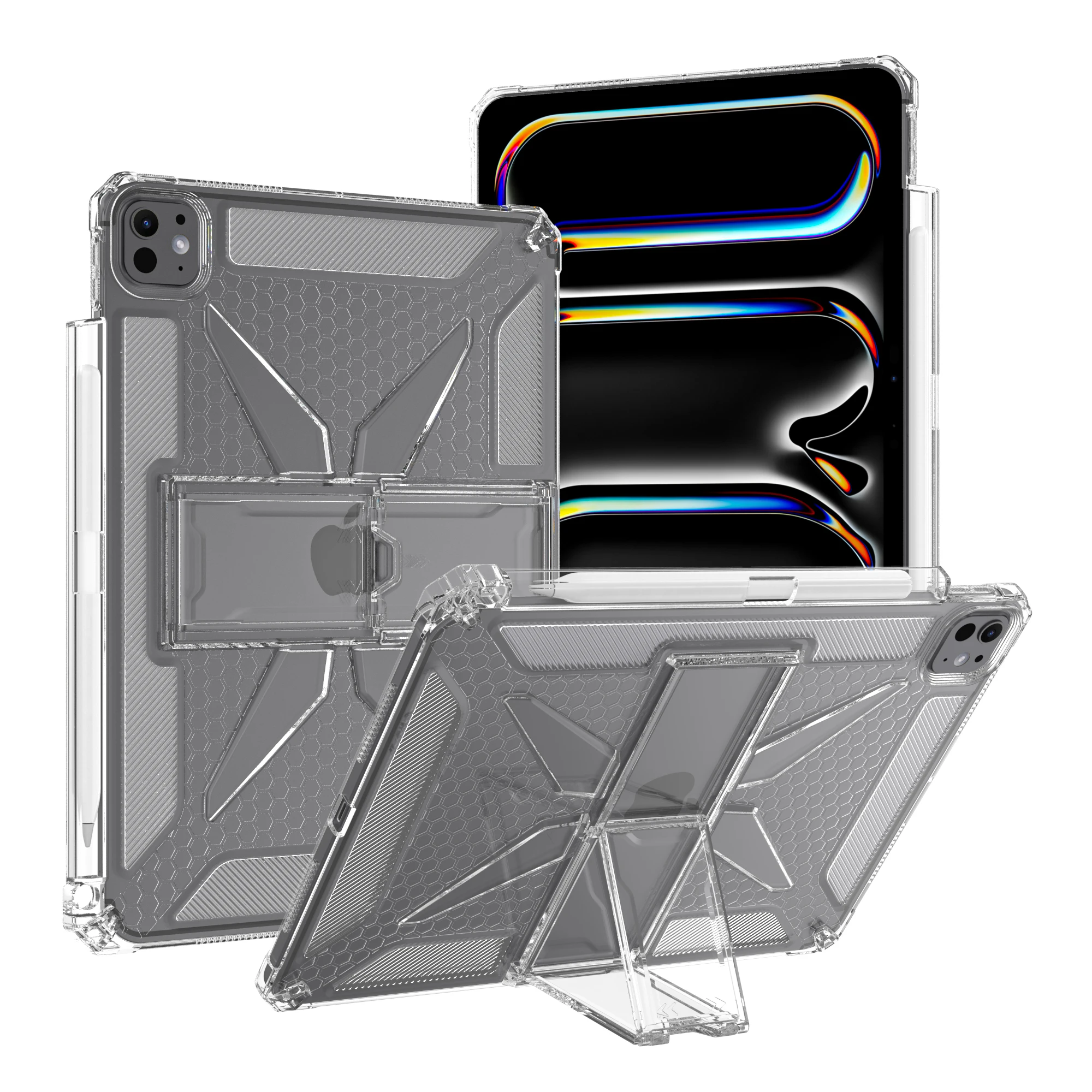 

Case with Stand For iPad Pro (M4 ) 11 inches 2024 Transparent Protective Case WIth Pen Slot for iPad Pro A2836 A2837 A3006 Funda