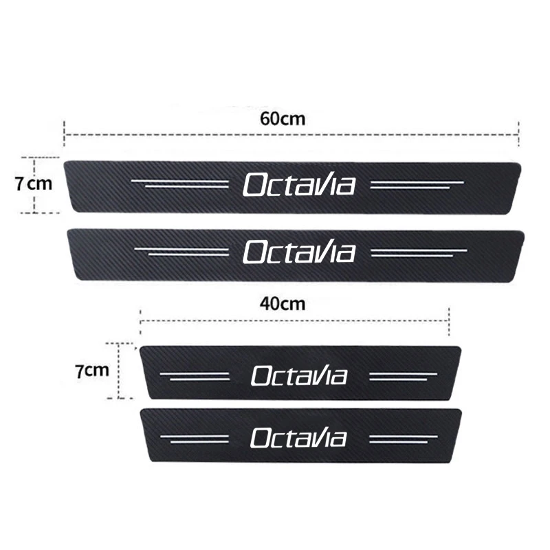 Luminous Carbon Fiber Stickers for Skoda Octavia Emblem Roomster Car Door Sill Threshold Tape Scuff Scratch Decals Accessories