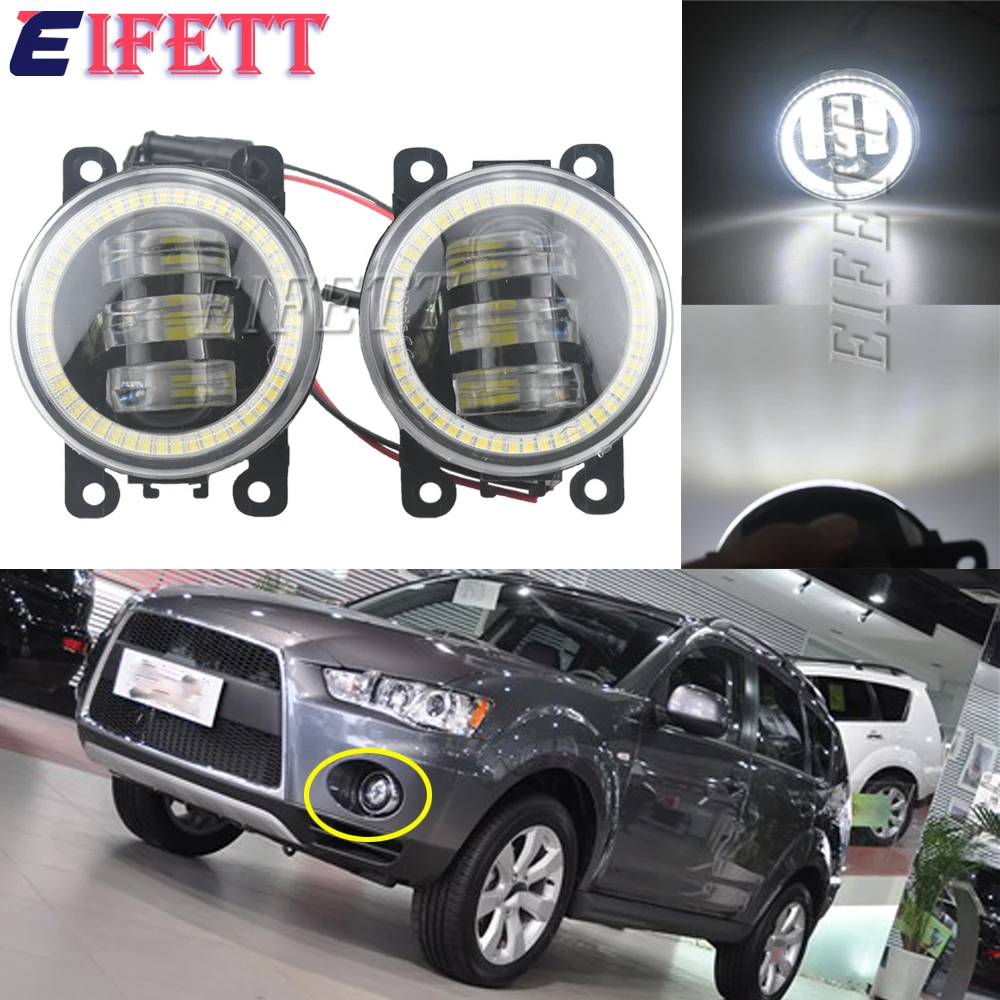 

Left+Right Front Bumper Fog Light Angel Eye LED DRL Daytime Running Lamp H11 12V For Mitsubishi Outlander XL 2007 2008 2009-2013