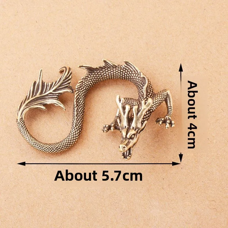 Solid Brass Zodiac Dragon Small Statue Desktop Ornament Chinese Mythical Beast  Retro Home Feng Shui Decorations Crafts view 5
