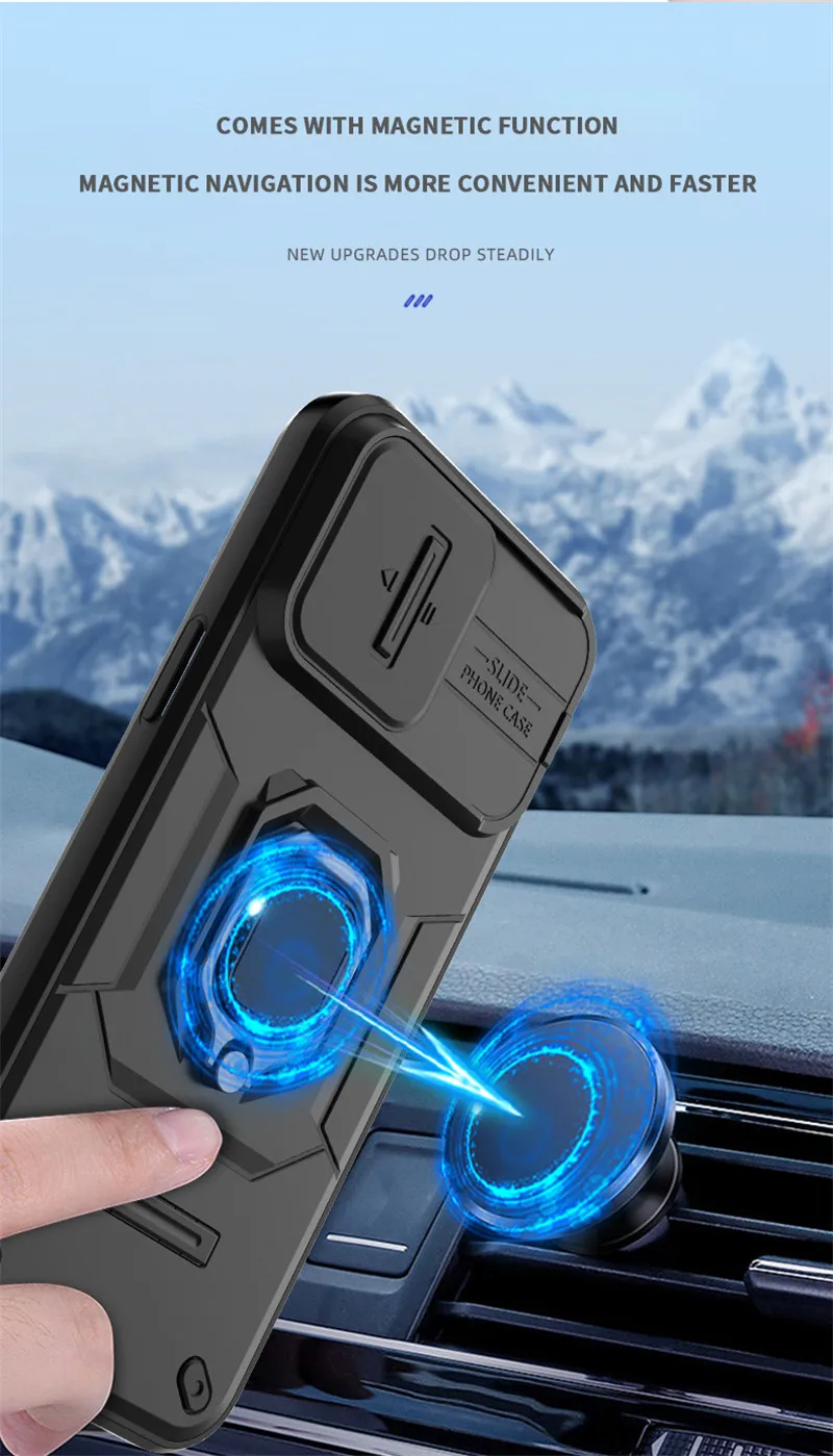Shockproof Case For Xiaomi 13T Case For Xiaomi 13T Pro Ring Holder Magnetic Back Cover For Xiaomi 13T Push Window Case 6.67 inch