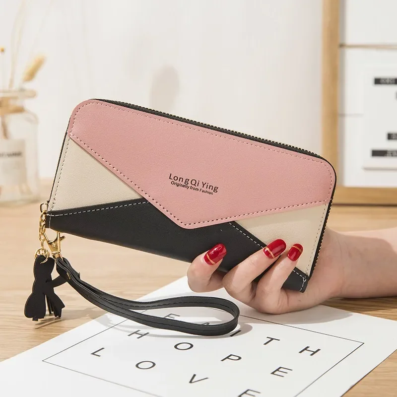 Pu Leather Colorful Women Wallets Fashion Long Zipper Coin Purses Luxury Stitching Tassel Clutch Trend All-match Card Holder