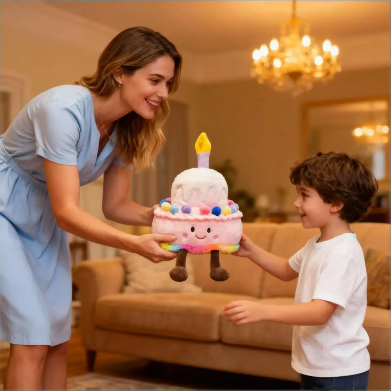 

Милая плюшевая игрушка в форме клубничного торта, наполненная пищевыми ингредиентами, сладкий торт на день рождения, свеча, украшение для вечеринки, креативное украшение