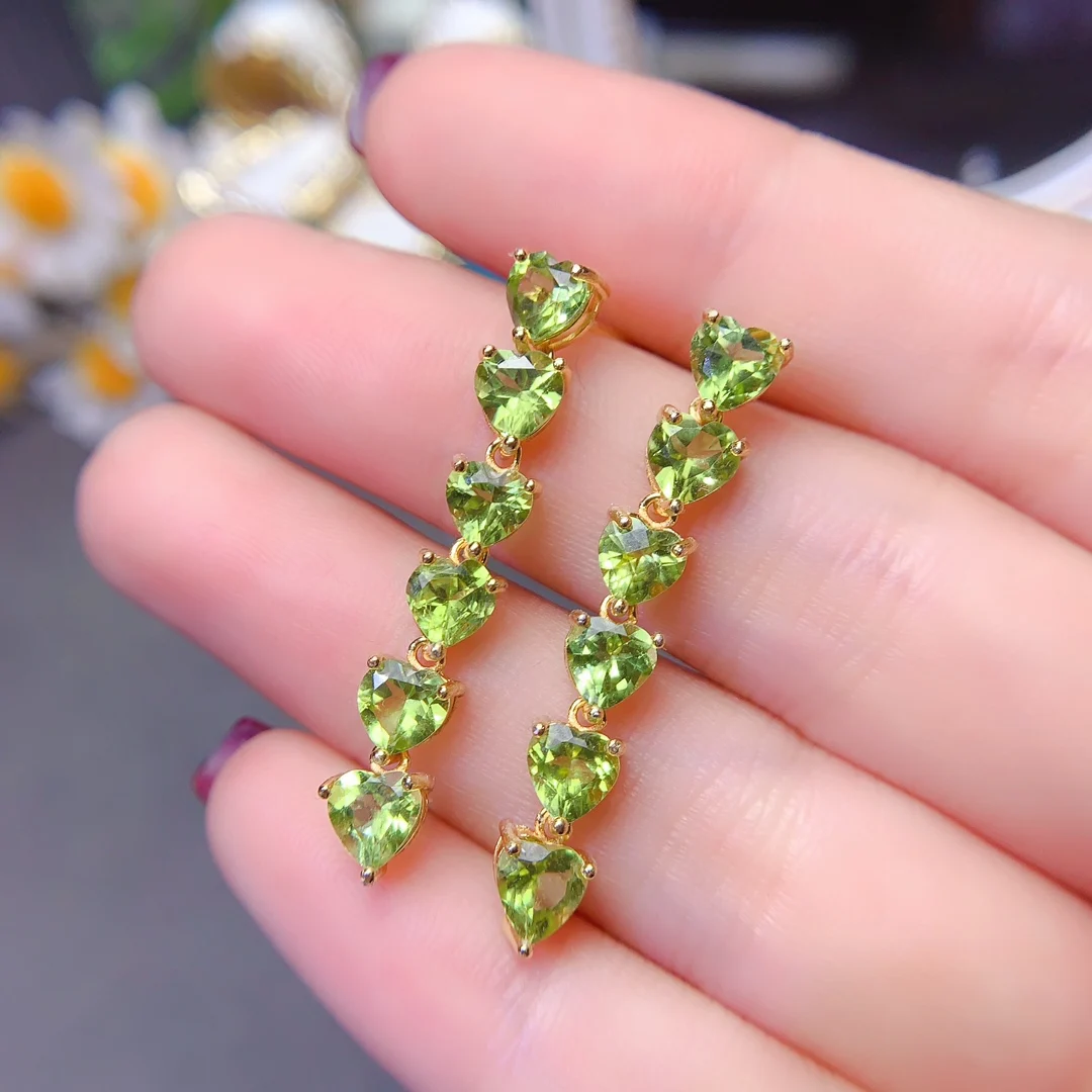 FS 5mm Natural Heart-shaped Olivine Earrings S925 Sterling Silver for Women Fine Charm Weddings Jewelry Certificate MeiBaPJ