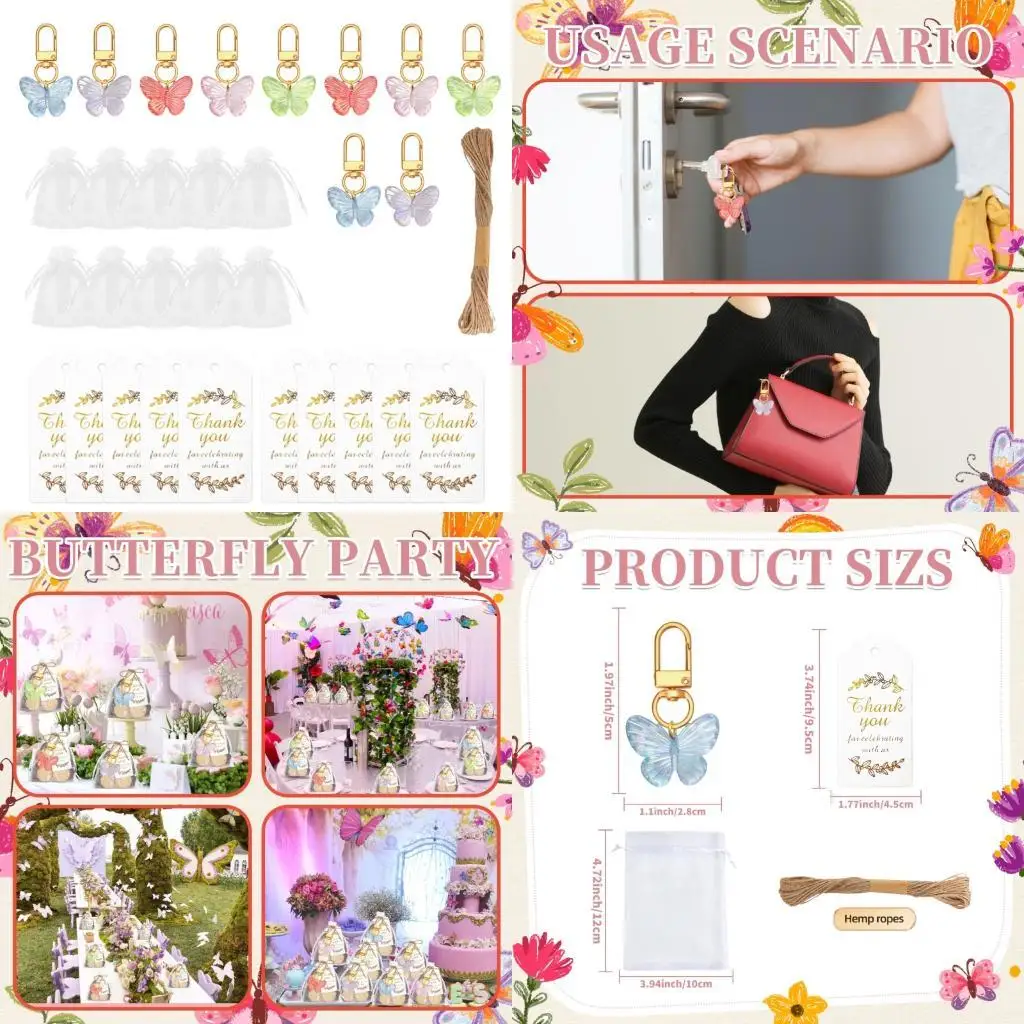 

E8BD 10 Pcs Keychain Bag Charm Lovely Keyring Car Keychains Butterfly Keyholders