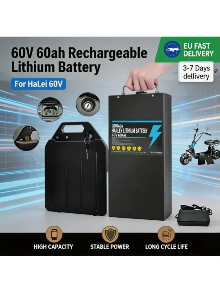 Halei 60V 60Ah Lithium-Akku, wiederaufladbarer Li-Ionen-Akku für Harley Elektroroller, E-Bike, Motorrad, EU-Lagerbestand, Versand aus Polen