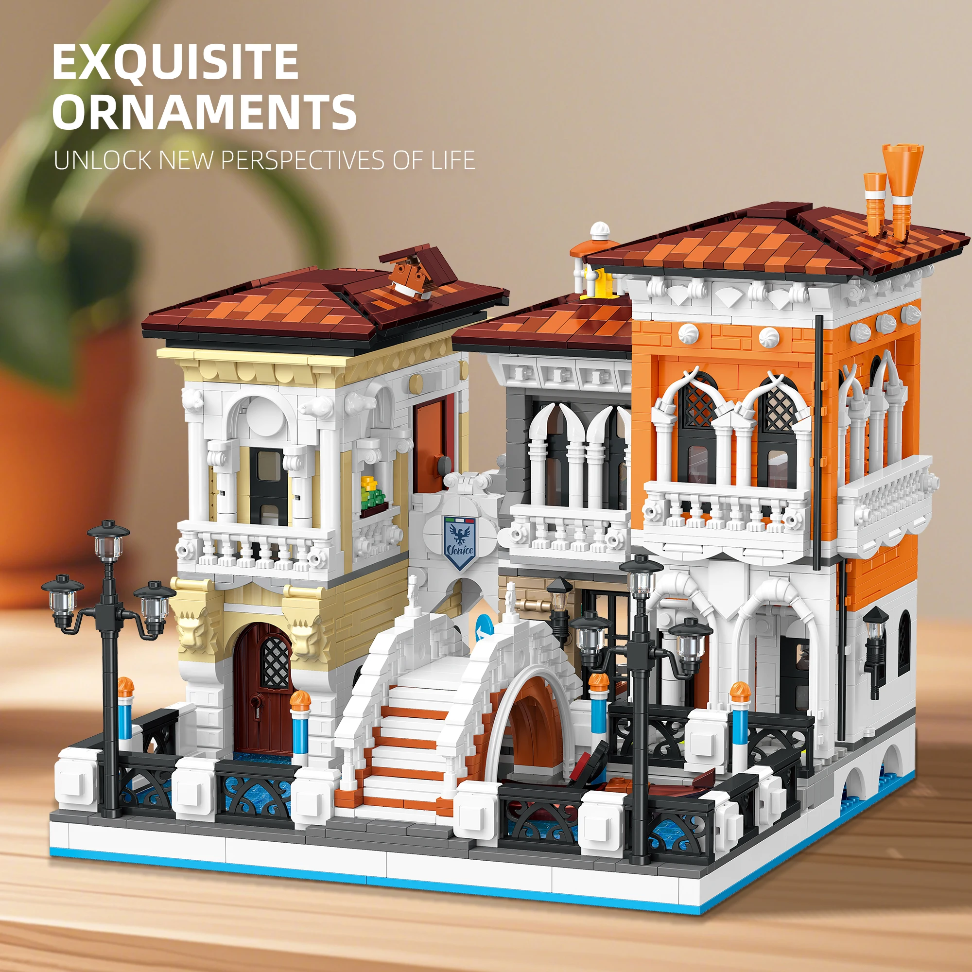 

The Little Venice Building Blocks Model Italian City Street Scene DIY Assembly Ornament Creative Birthday Gift for Adults