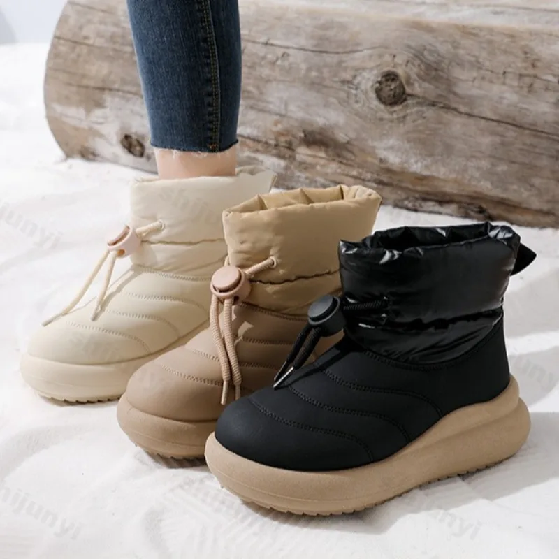 

Retro Solid Warm Fluffy Casual Short Snow Boots for Women 2025 Winter Versatile Plush Comfortable Anti Slip Chunky Cotton Boots