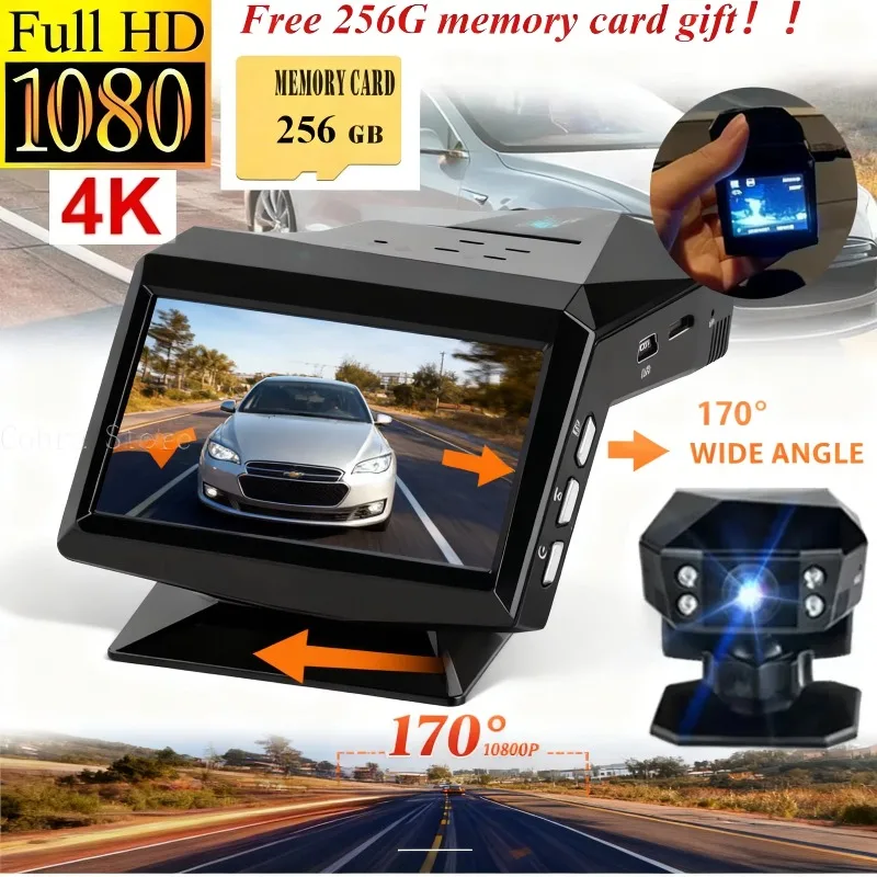 4k HD Car DVR Dash Cam 1080P Videoregistratore gratuito 256G scheda di memoria regalo 170 Angolo di visione notturna Registratori per auto Registrazione del ciclo Dash