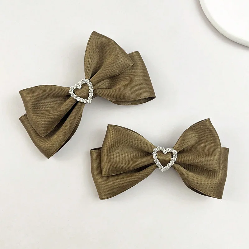 1 Paar herzförmige Strass-Satin-Haarspangen mit Schleife, mehrfarbige Vintage-Haaraccessoires für süße Haare, vielseitige Alltags-Lolita-Kopfbedeckung – Detail 13