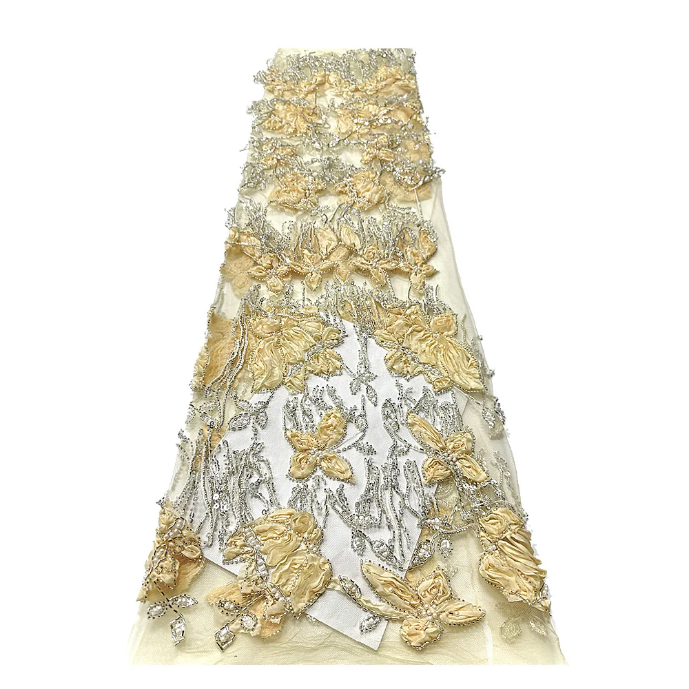 

African Lace Lace Fabric 2025 High quality 3D embroidery Nigerian beaded sequin tulle Bridal wedding Dress party dress sewing