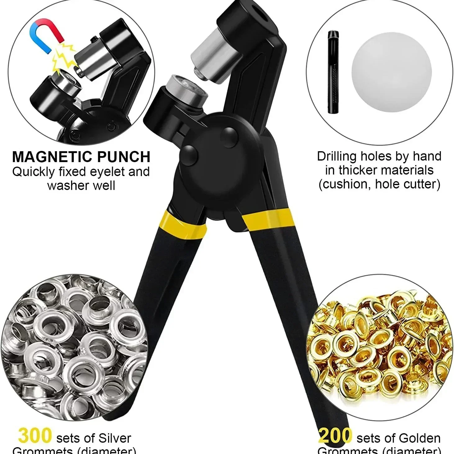 

Multiple Specifications Grommet Tool Kit Handheld Eyelet Kit Manual Grommet Press Machine with 200/300/500 pcs Grommets