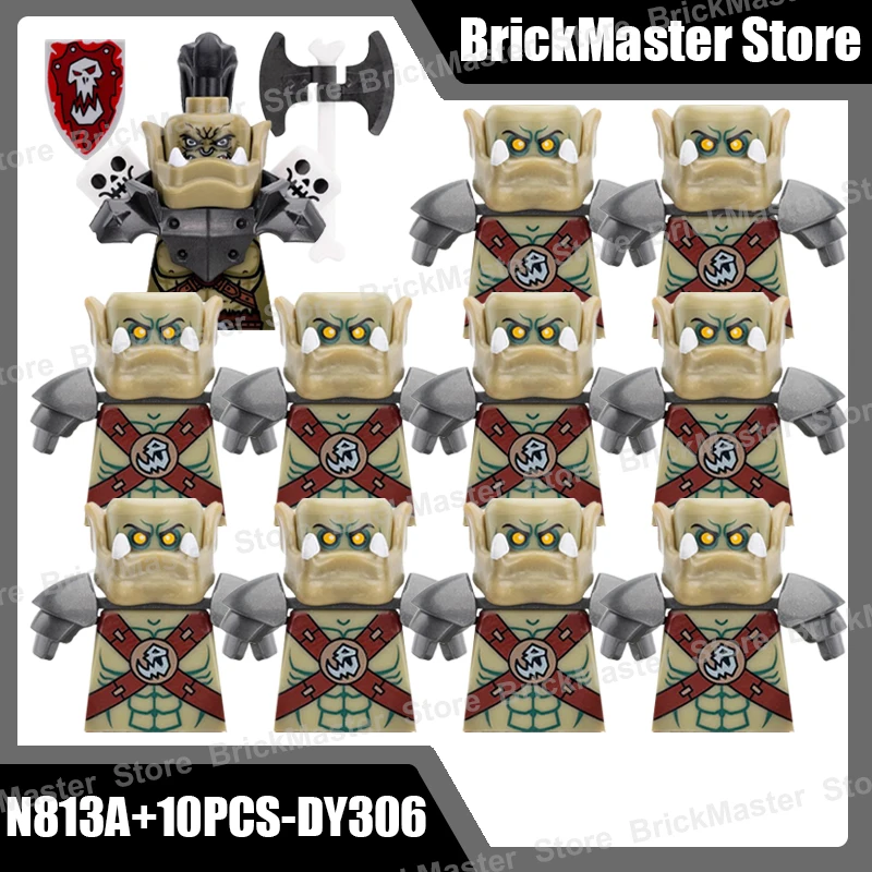 BRICKPANDA Mittelalterliche Militär-Ork-Soldat-Figur, Wolf, Bausteine, Monster, Krieger, Skelett, zusammengebaute Armee, Schloss, Schild, Ziegel, Spielzeug, Geschenke 3