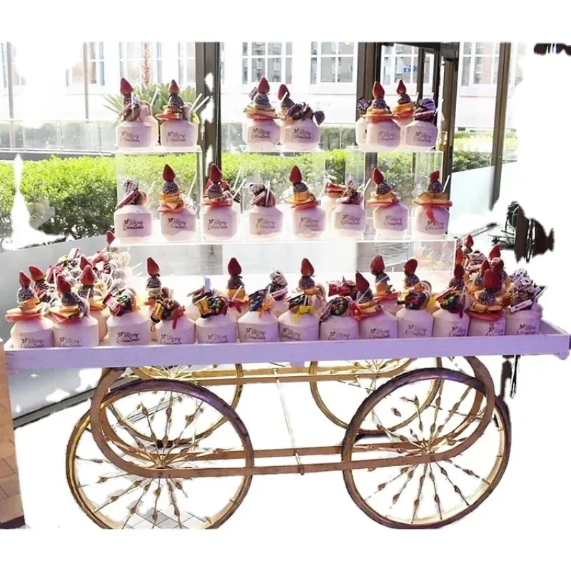 2024 Hot Sale Wedding Metal Sweet Candy Cart Flower Display Gold Cart