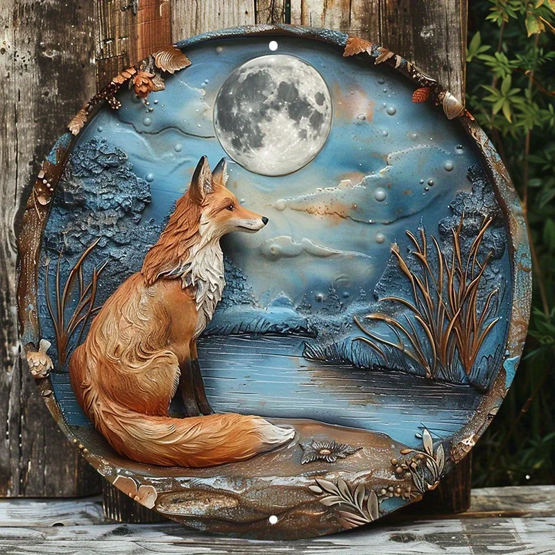 

Aluminum Metal Fox Wall Decor Sign, Weatherproof and HD Printed Round Art for Indoor and Outdoor Use, Home Decor, 8in/11.8in 1pc