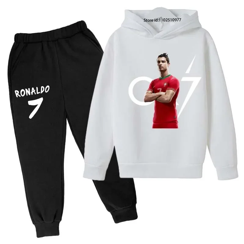 Kids Spring Autumn Football Idol Cr7 Print 2pcs Hoodie+Pants Set Tracksuits 3-13 Years Boy Girls Casual Baby Children Clothes