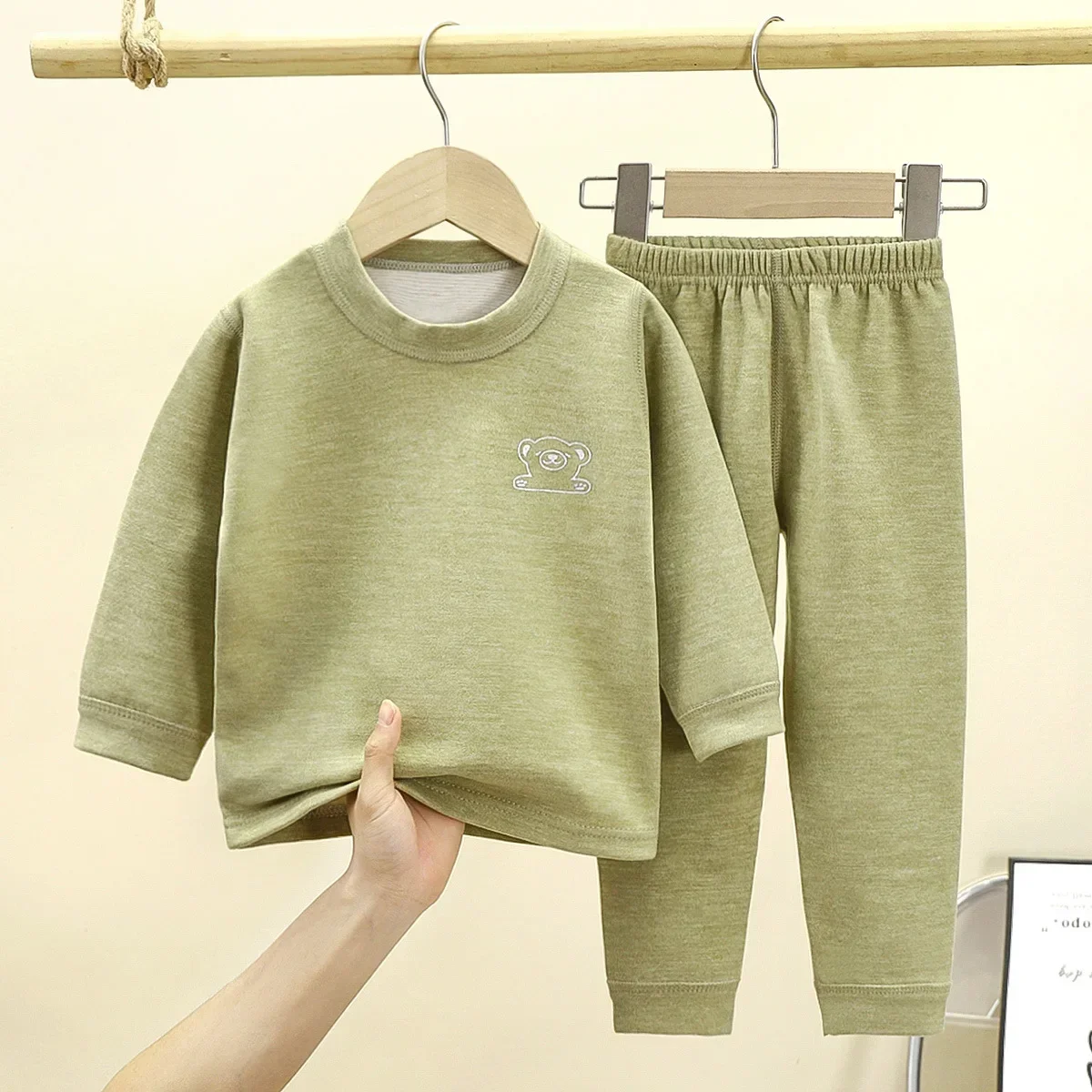 Autumn Winter Kids Thicken Warm Wool Pajamas Baby Boys Girls Solid Long Sleeve Pyjamas Toddler Sleepwear Children Clothing Sets