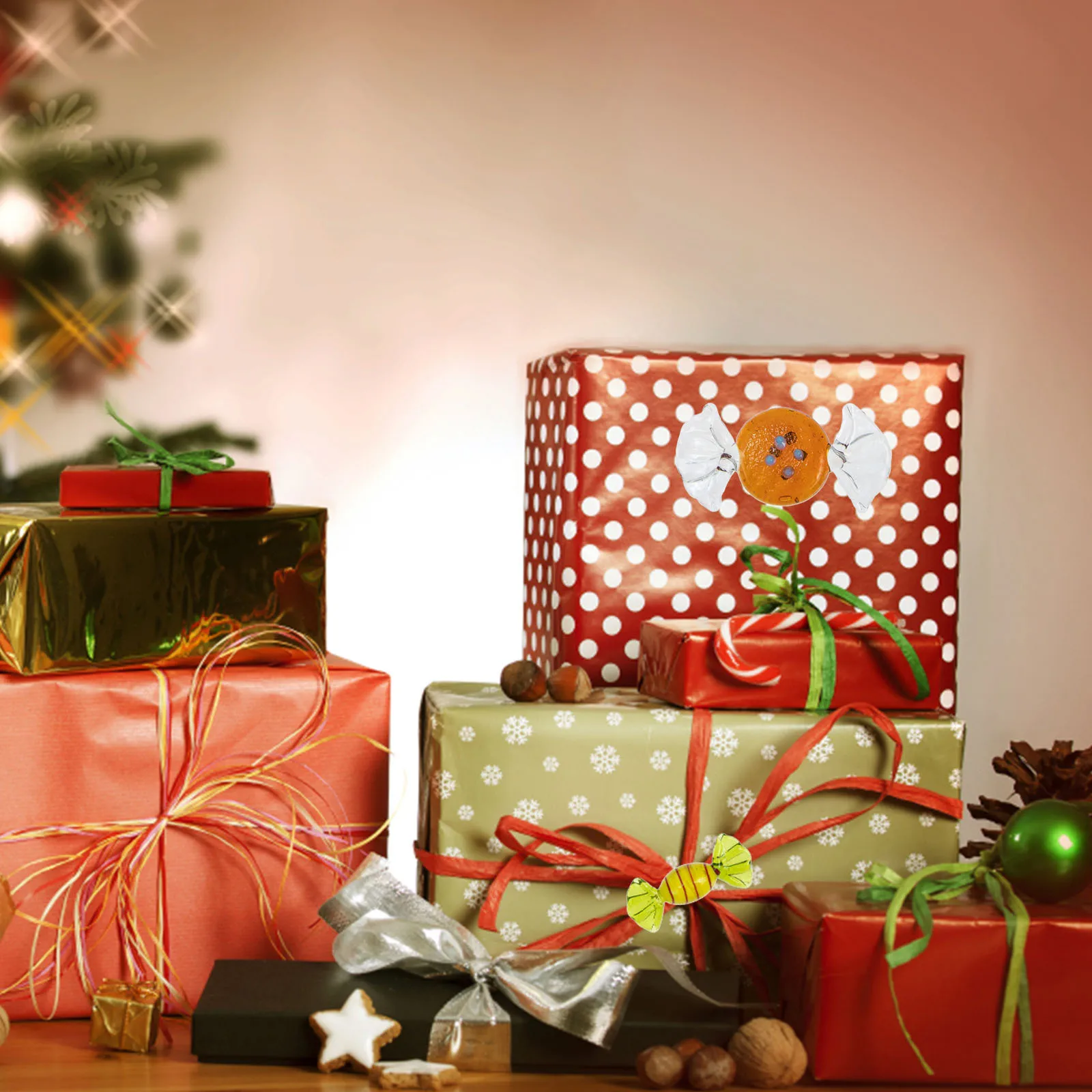 

10Pcs Glass Candy Ornaments Creative Vintage Glass Sweets Decor for Living Room Bedroom Aquarium Table Centerpiece Christmas