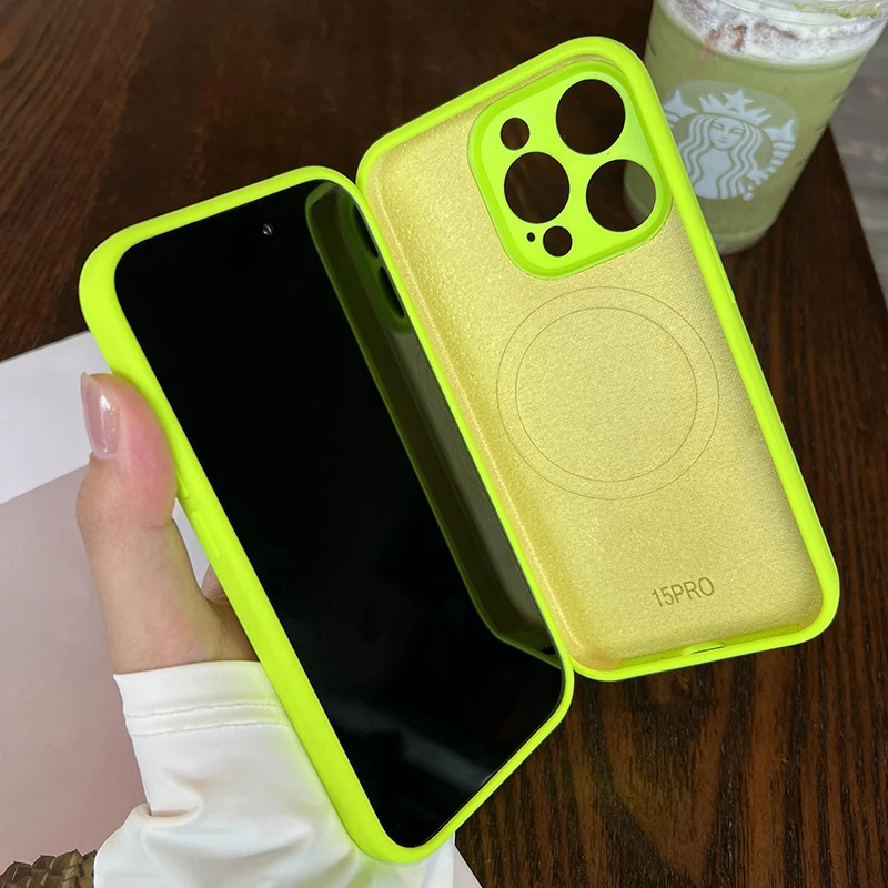 Luxury Fluorescence Bright Color Magnetic Liquid Silicone for Magsafe Case For iPhone 17 Air 16 15 14 13 Pro Max Plus Soft Cover