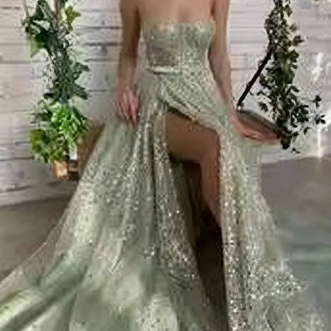 

Customized Sexy A-line Party Dress Green Sequin Evening Dress formal evening dresses birthday party prom gowns for women