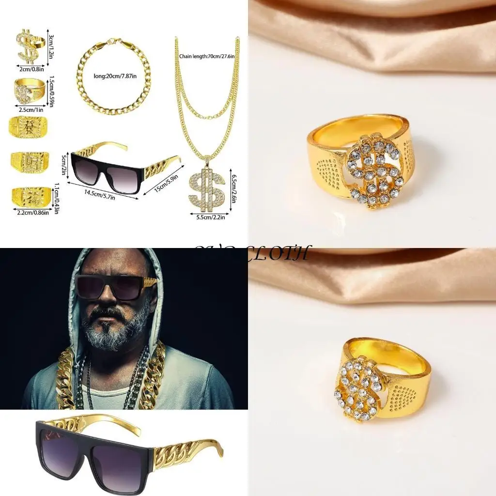 

80s 90s Hip Hop Costumes Rapper Themed Party Outfits Accessories for Adult Kids Y1AC