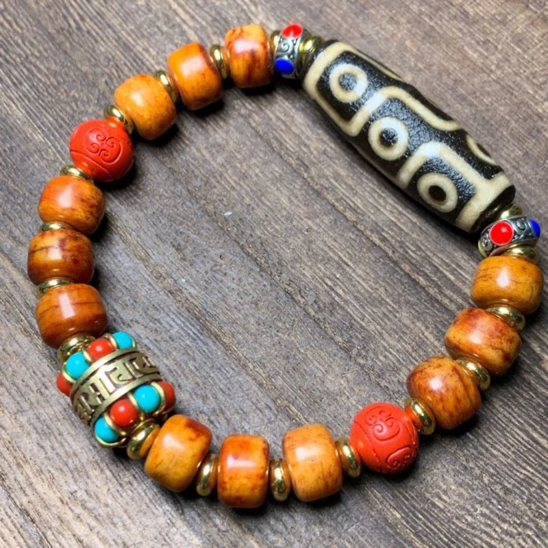 

Девятиоколый браслет из бисера с агатом из бисера и бисера, ювелирные изделия, старая патина