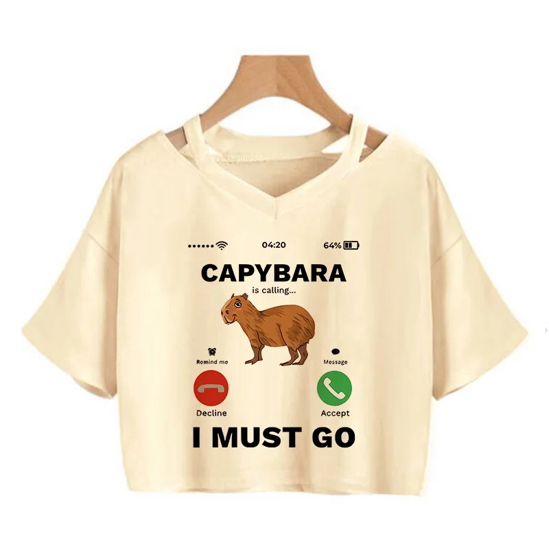 Women Capybara Crop Tops Capibara Cartoon Manga Kawaii Tee Shirt Funny Fashion Cropped Harajuku Graphic 2000s Y2k Tshirt Female