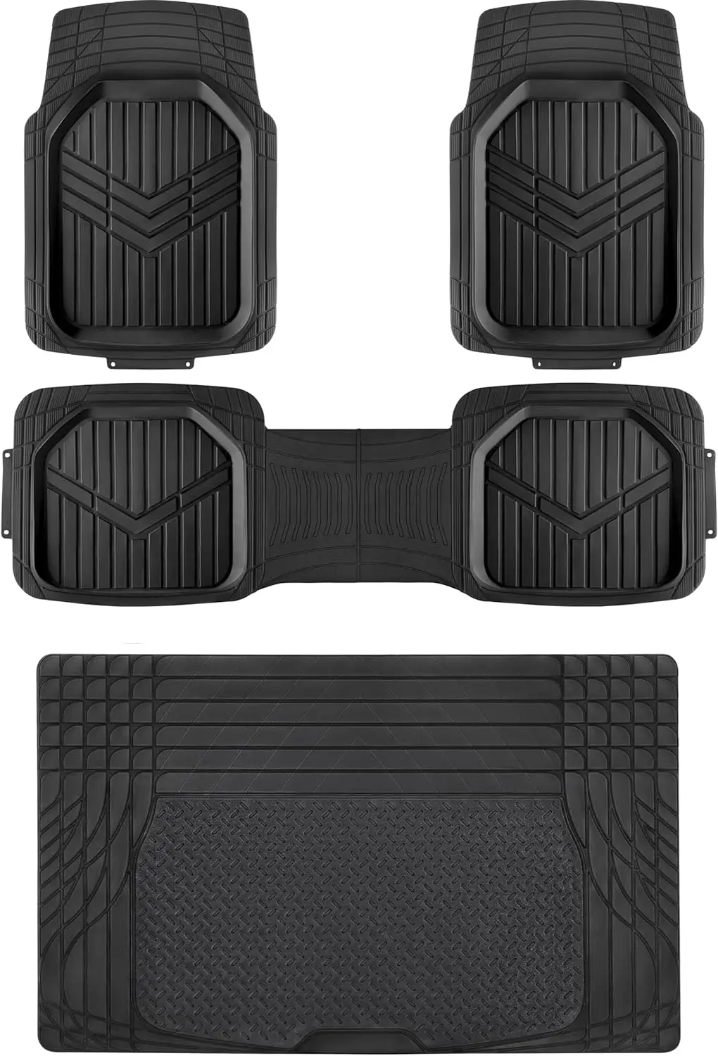 

Heavy Duty PVC Floor Mats with Cargo Liner, Anti-Slip Waterproof Car Mats, Trim to Fit, Easy to Clean, Black