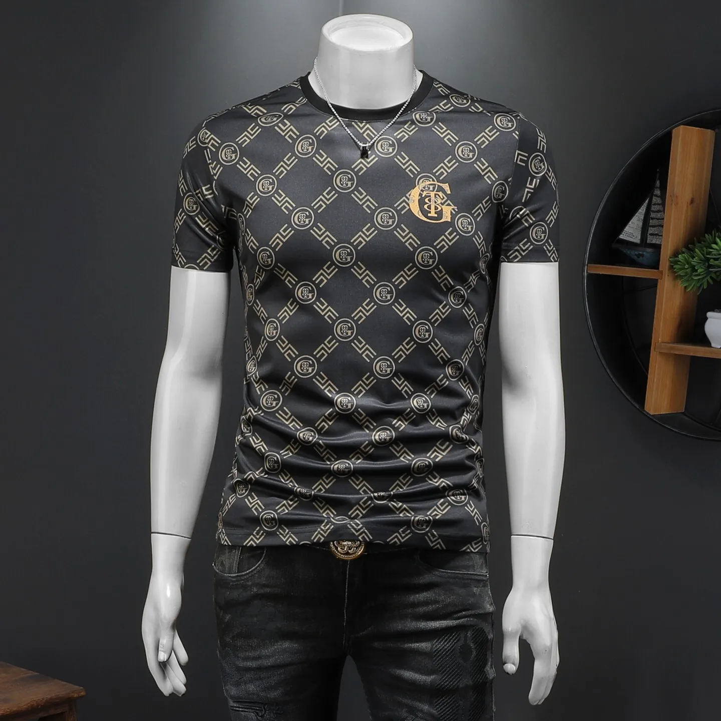 

Мужская футболка из шелковистого хлопка с коротким рукавом, модный принт, круглый вырез, высокое качество, полиэстер, летний молодежный стиль