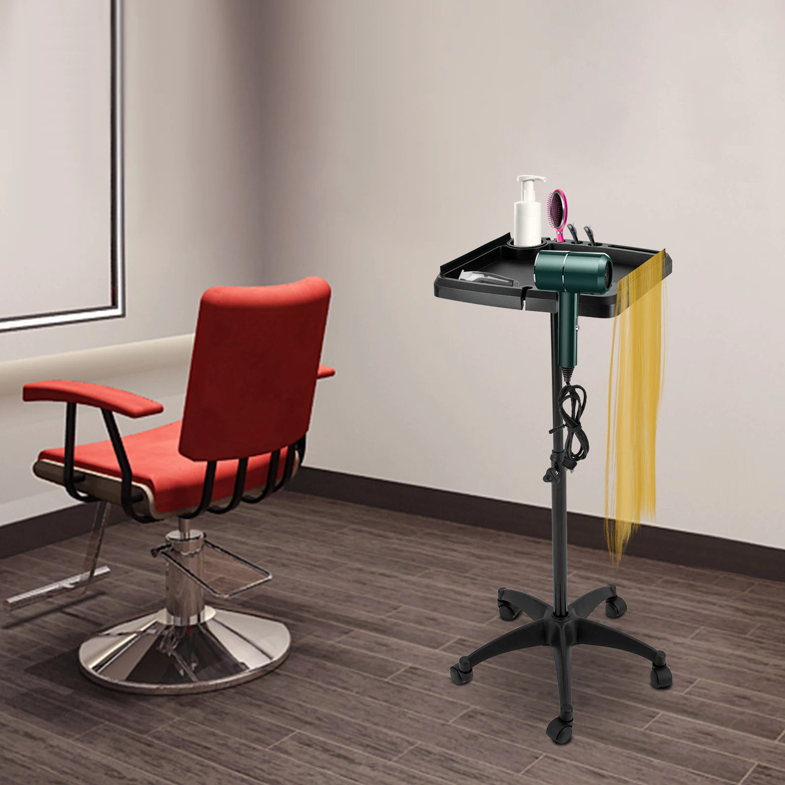 Hairdressing Trolley Hair Extension Tool Trolley with 5 Wheels Height Adjustable Salon Trolley for Smoothing and Styling