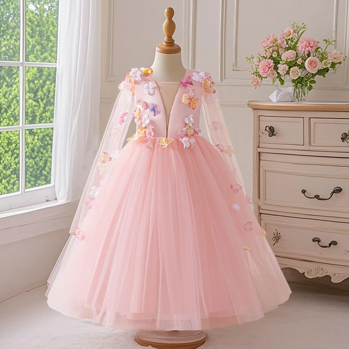 

Fairytale princess dress girl party princess style elegant dress for special occasions butterfly design elegant dress