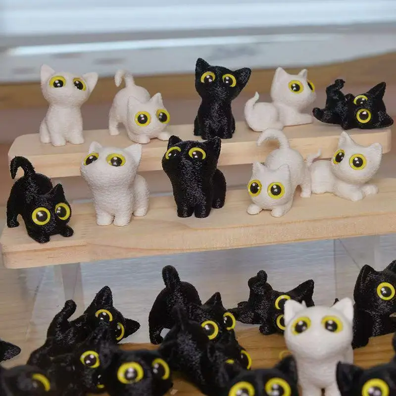 【MA】5Pcs Mini Cat Decor Statues Cute 3D Printed Cat Decor Figurines For Home Living Room Desktop Charming Ornaments & Ideal Gif