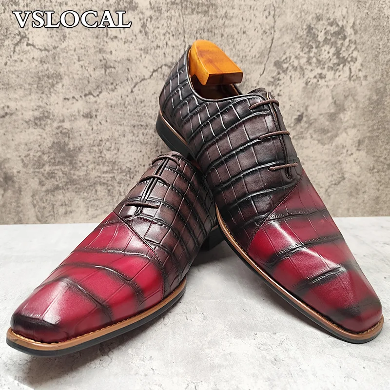 

Luxury Brand Men Oxford Shoes Lace Up Mix Color Point Toe Casual Mens Dress Shoes Wedding Office Real Leather Shoes Men