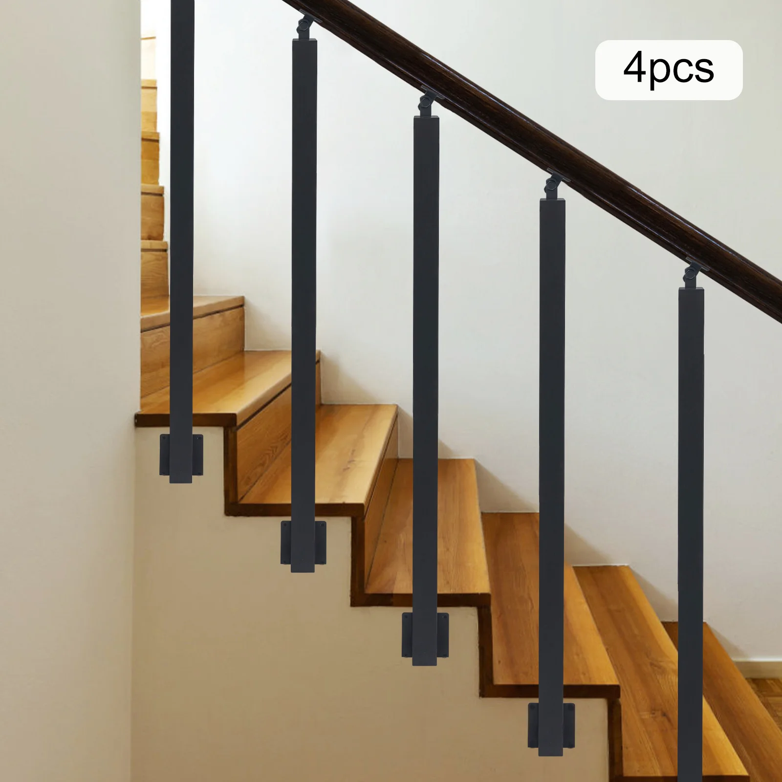4 Pieces of 85cm Stair Railing Side Installation - Black, , , Suitable for Staircases, Villas, Entrances, Corridors