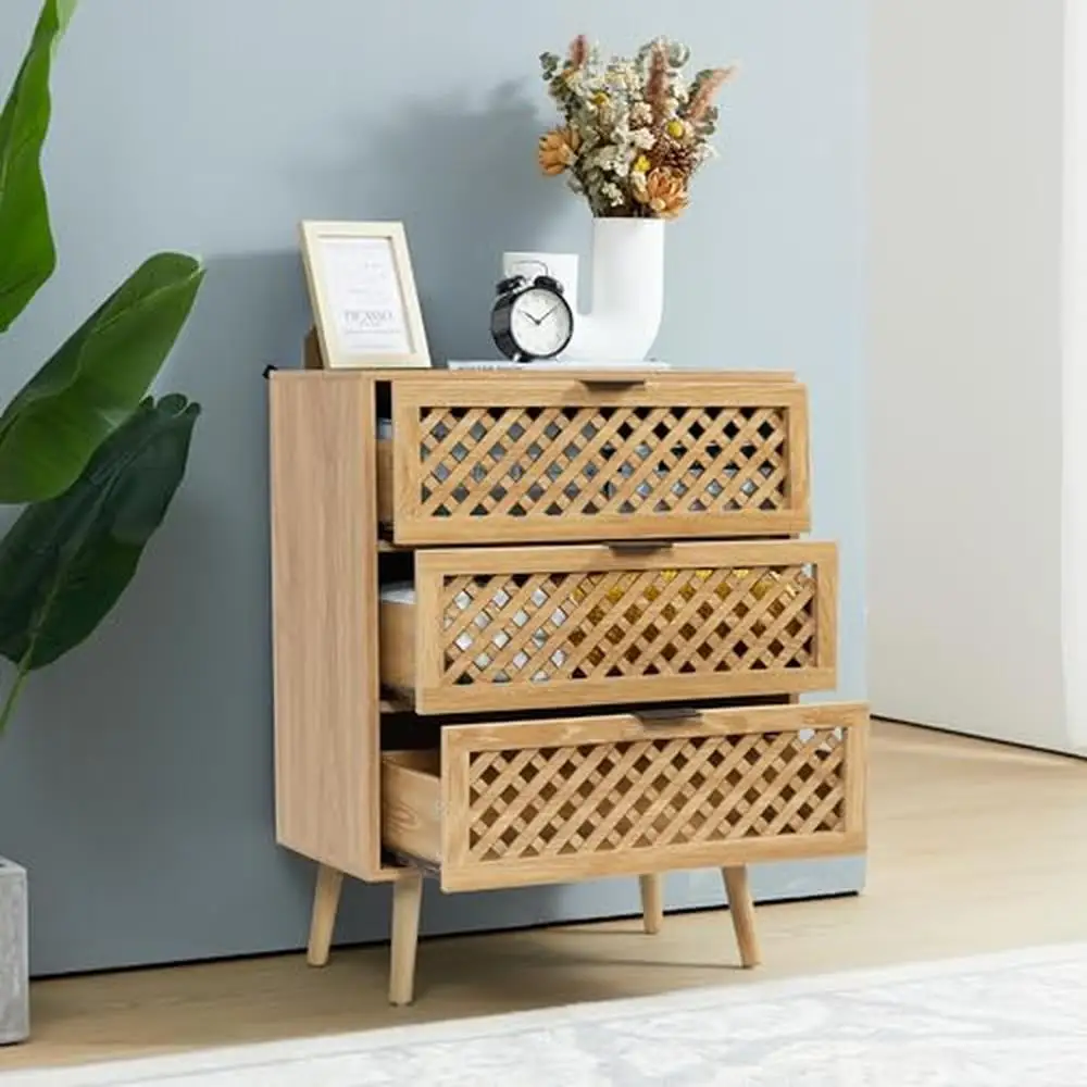 Wooden 3 Drawer Dresser Farmhouse Style Bedroom Storage Chest Elegant Design and Durable Construction Multifunctional Furniture