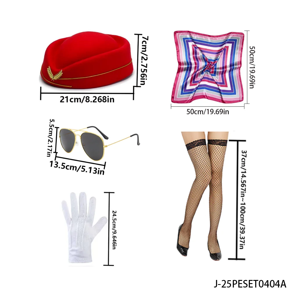 PESENAR Bluesy stewardess kostuumset badge blauwe hoed, vliegtuig oorbellen, sjaal witte handschoenen, cosplay outfit