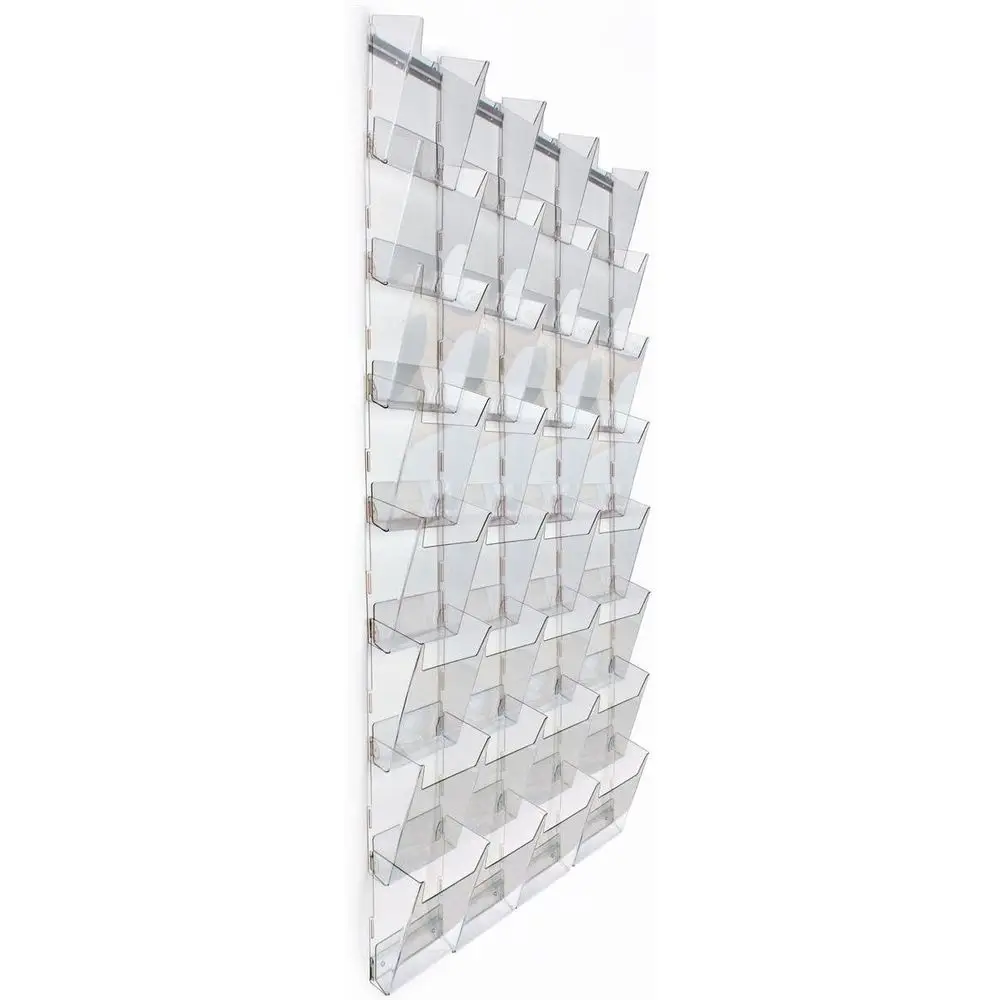 

Clear Acrylic 32-Pocket Wall-Mounted Magazine Rack with 4 Columns of 8 Pockets