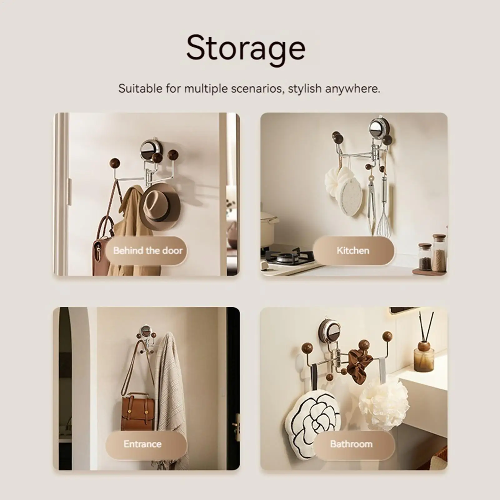 Suction Hooks For Shower No Drilling Rotating 5-Rod Hanger Adjustable Wall Bathroom Suction Hooks For Home Decor Towel Loofah